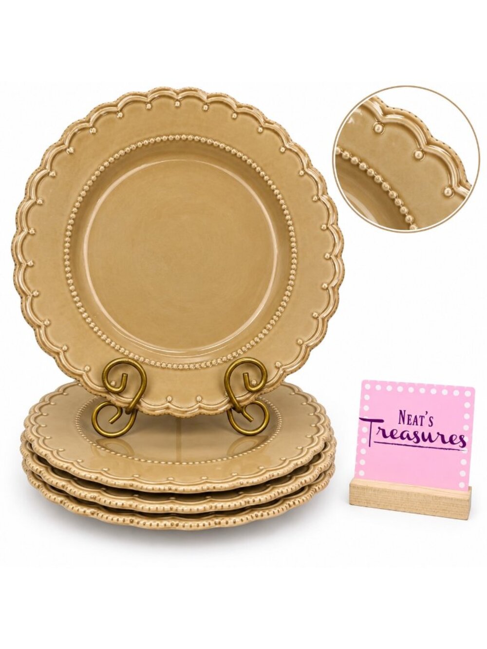 Tabletops Gallery LE PROVENCE Embossed Scalloped Stoneware Dinner Plates Set 4
